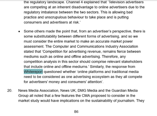 Whitereport in UK Competition and Market Authority consultation